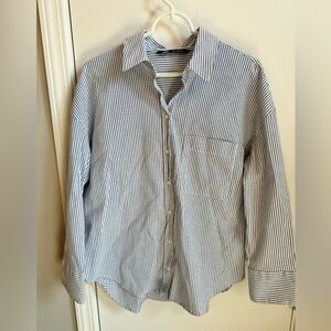Zara Women’s White & Blue Thin-Striped Button-Down Shirt SZ M